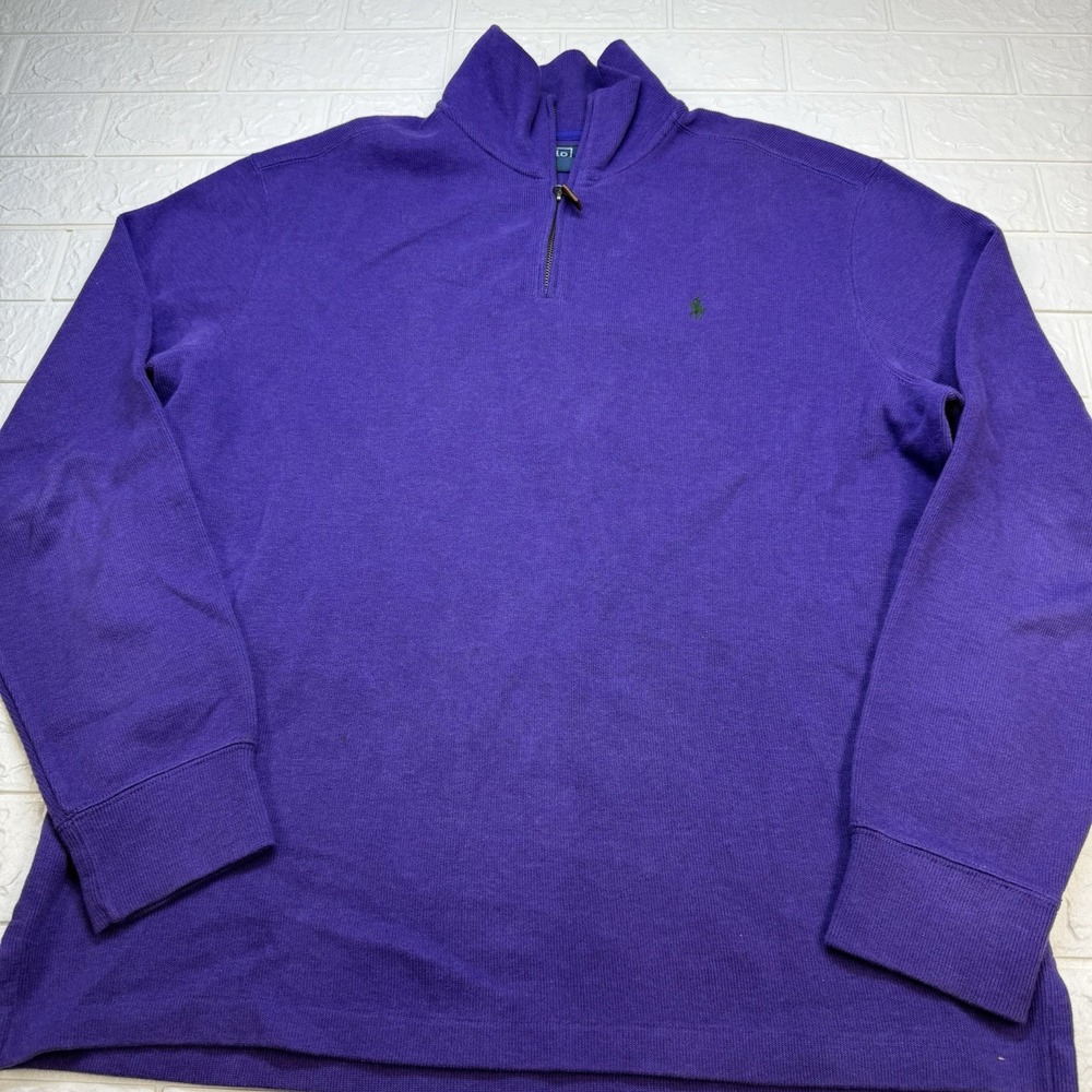 Polo Ralph Lauren Sweater Mens Large Purple 1/4 Zip Pullover Cotton Preppy Logo